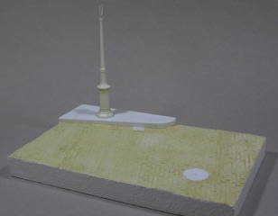 Pink foam insulation, plastic, and Durhams water putty. Base ready for painting.